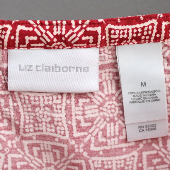 Liz Claiborne VTG Y2K Red Cream Faux Wrap Silk Tribal Print Maxi Skirt Size 10 - Picture 6 of 6